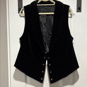 Black Velvet Women's Vest with Brass Buttons